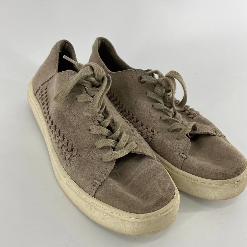 Toms Gray tan Suede Braid Tie low Sneaker shoe womens 8